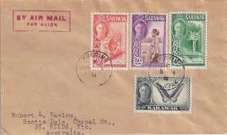 Sarawak George Vi Air Mail Cover With Scarce Type 19 (only Found In 1950)