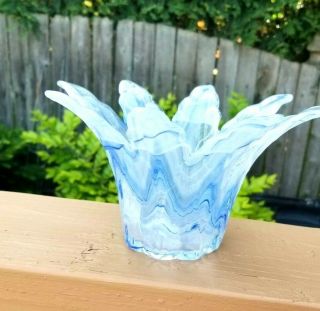 Murano Style Art Glass,  Handkerchief Design Vase Candle Holder Trinket Dish