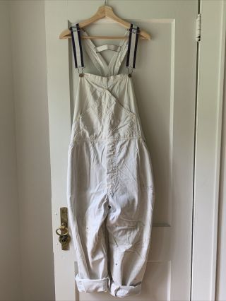 Vintage Antique Carters Watch The Wear White Cotton Overalls Painters Workwear