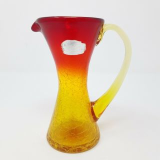 Vintage Blenko Amberina Crackled Glass Pitcher Bud Vase