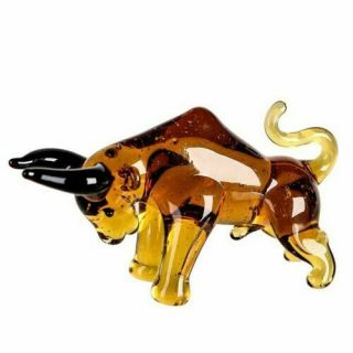 Devine Italian Art Glass Amber Bull Sculpture & Gift Box