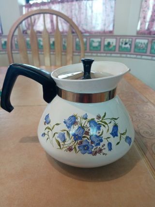 Rare Corning Ware Canterbury Blue Bells Flower 6 Cup Coffee Tea Pot W / Lid
