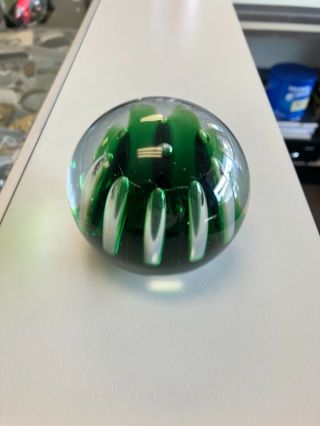 Vintage Art Glass Paperweight Green With Controlled Bubbles