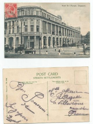 Singapore 1912 Precursor Pc,  Hotel De L 