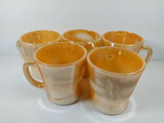 5 Vintage Fire King Peach Lustre Cups D Handle Anchor Hocking Oven Proof