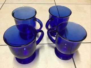 Vintage Anchor Hocking Cobalt Blue Glass Coffee Tea Cups Mugs 16 Oz 5 " Set Of 4