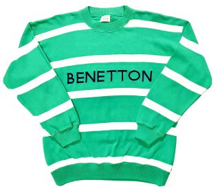 Vtg 1980s United Colors Of Benetton Rugby Logo Striped Sweater Made In Italy S