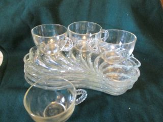Vintage Clear Glass Snack Luncheon Plates And Cups 4 Each 8 Piece Set Fan Shape
