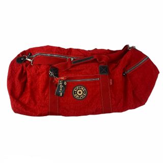 Kipling Large Holdall Carryall Luggage Weekend Duffle Bag Red Rare Travel Vtg