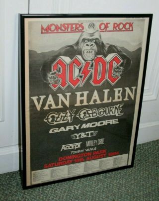 Ac/dc Van Halen Gary Moore Ozzy Monsters Of Rock Framed Vintage Press 1984