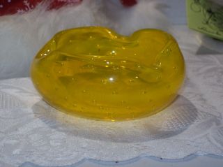 Hand Blown Yellow Art Glass With Controlled Bubbles Ashtray