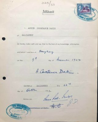 Southern Rhodesia 1953 Qeii Revenue Document 