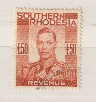 1937 Kgv1 Southern Rhodesia Bft:26 £50 Orange.  Very Fine Revenue.