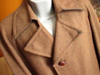 Large 42 True Vtg 60s Kuppenheimer Kupp Herrinbone Tweed Wool Overcoat Coat