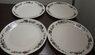 Vtg Set Of 4 Corelle Garden Home Dinner Plates 10 - 1/4 " Ivory - Birdhouses & Ivy