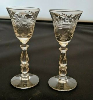 Cambridge Glass Crystal 3776 Stem Maryland Cutting Elegant Cordial Pair (s)