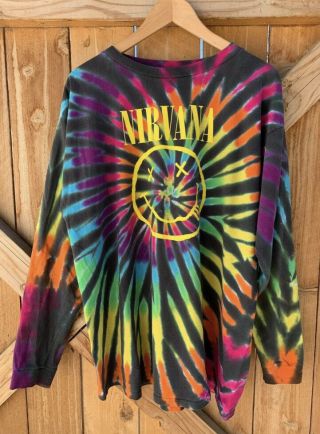 90s Single Stitch Nirvana Smiley Face T - Shirt Men Xl Tie Dye Nevermind Vintage