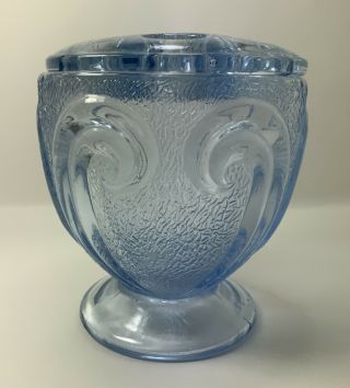Vintage Blue Glass Vase With A Flower Frog By Bagley " Rutland " Design No.  3078