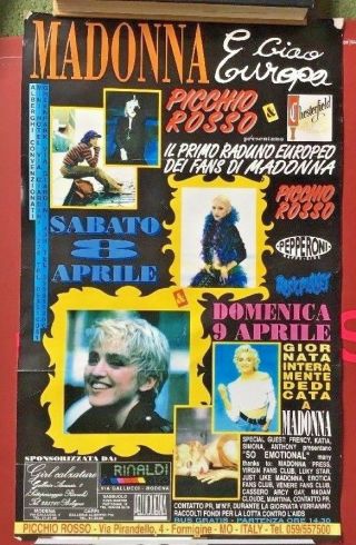Madonna 1990s Italian Fan Club Mega Rare Promo Poster 1st Meeting European Fans