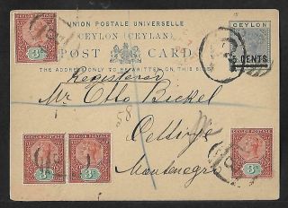 Ceylon To Germany Uprated Card Cover 1895