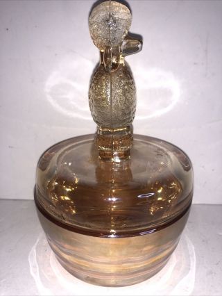 VINTAGE Jeannette Marigold Carnival Glass Poodle powder Jar Trinket box 4 