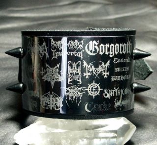 Black Metal Music Bands Logos Leather Bracelet Wristband Adjustable Buckle