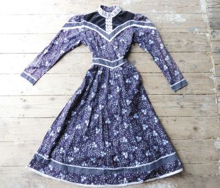 Vintage Gunne Sax Rose Print Dress With Velveteen,  Lace,  Sheer Inserts & Pockets