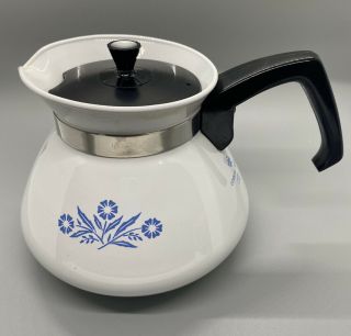 Vintage Corning Ware Coffee / Tea Pot Kettle W/ Lid - Blue Cornflower - 6 Cups