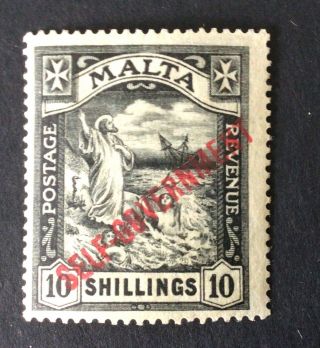 Malta George V 1922 10/ - Black Self Government O/print M/m Sg 121 (ct £140)