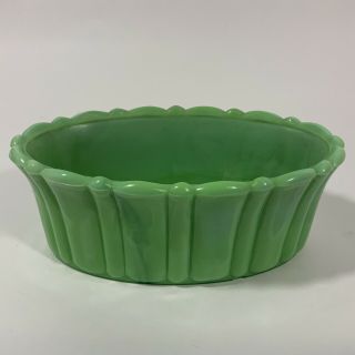 Akro Agate Planter Oval Fluted Green Jadeite Color Slag Glass Marbleized