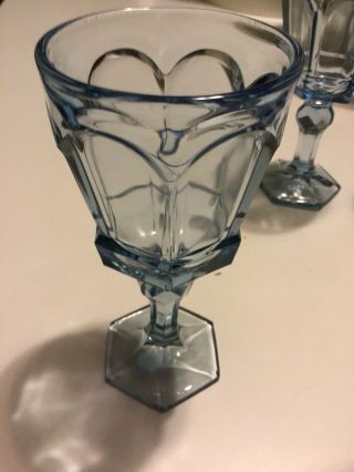 Set of 4 Vintage Fostoria Light Blue Glass 6” Wine Goblets Virginia 2