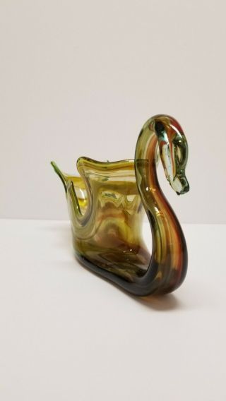 Vintage Green Swan Bird Murano Art glass Candy Dish Figurine hand blown 2