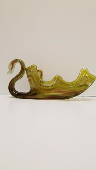 Vintage Green Swan Bird Murano Art glass Candy Dish Figurine hand blown 3