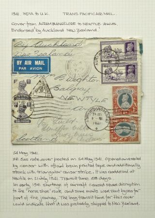 India 24 May 1941 Trans Pacific Airmail Cover Via Zealand To Scotland