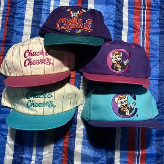 Nwot 5 Youth Rare Vintage Chuck E Cheese Snapback Trucker Hats One Size Fits All