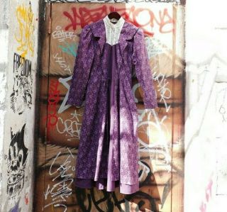 Vintage Gunne Sax Prairie Dress,  Sz.  S,  Purple Floral,  Cotton,  Midi