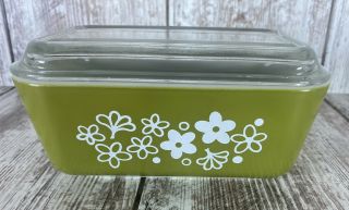 Vintage Pyrex Spring Blossom Green Refrigerator Dish Crazy Daisy