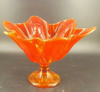 Vintage Viking Glass Pedestal Fruit Bowl Compote Amberina Orange Mid Century