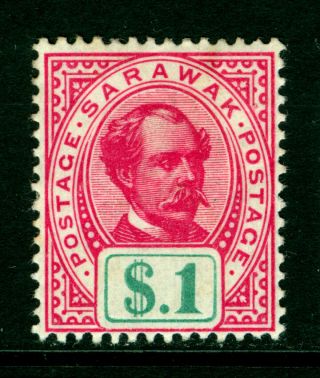 Sarawak (malaysia) 1899 Sir Charles J.  Brooke $1 Rose & Green Sc 47 Mh