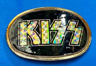 Vintage 1976 Kiss Rock Band Belt Buckle Black & Gold Prism By Pacifica Mfg.