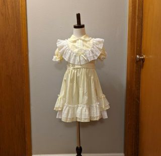 Vintage Yellow Lace Ruffled Southern Belle Fancy Girls Full Circle Dress 5 6