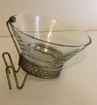Vintage Mid Century Chip And Dip Bracket Holder With Clear Glass Dip Dish