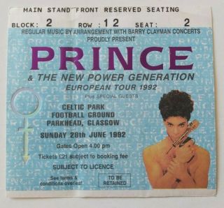 Prince Diamonds And Pearls Tour Glasgow Celtic Park Ticket Stub 28 June 1992
