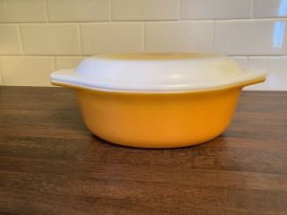 Vintage Pyrex 043 Oval Casserole Dish 1.  5 QT Yellow & Orange Daisy Promotional 2