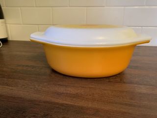 Vintage Pyrex 043 Oval Casserole Dish 1.  5 QT Yellow & Orange Daisy Promotional 3