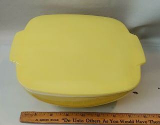 Vintage Square Pyrex Ovenware Yellow 1 1/2 Qt Quart Mixing Bowl A - 2 With Lid