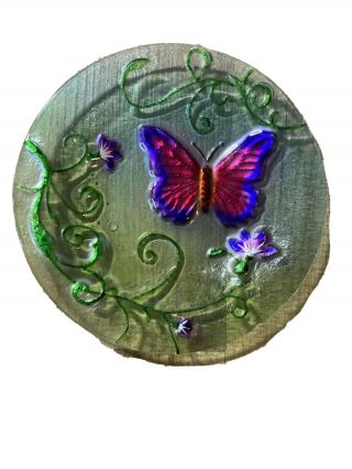 Vintage Fused Art Glass Plate Butterfly & Flowers