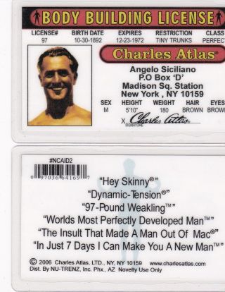 Body Bulider Charles Atlas Bodybuilder Gym Rat Drivers License Fake Id Card