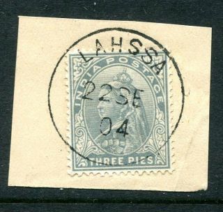 India 1904 Qv 3pies Grey On Piece In Tibet With “lahssa” Clear Postmark