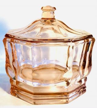 Vintage Pink Depression Glass 8 Sided Candy Dish 5” X 5 3/8” With Lid
